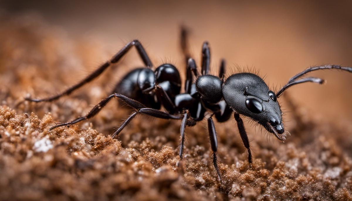 Image of pavement ants showcasing their dark color and grooves on their head and thorax.