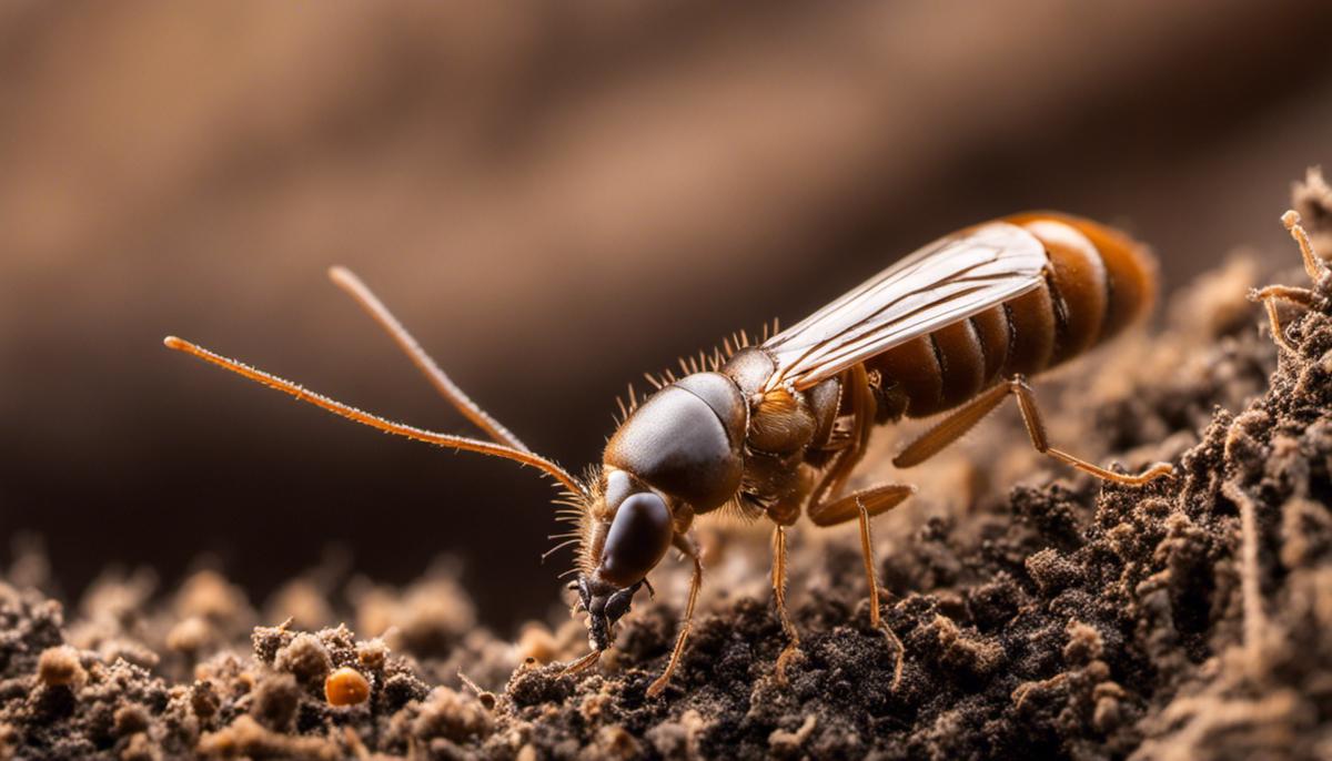 Image of visual signs of termite infestation, including mud tubes and discarded wings.